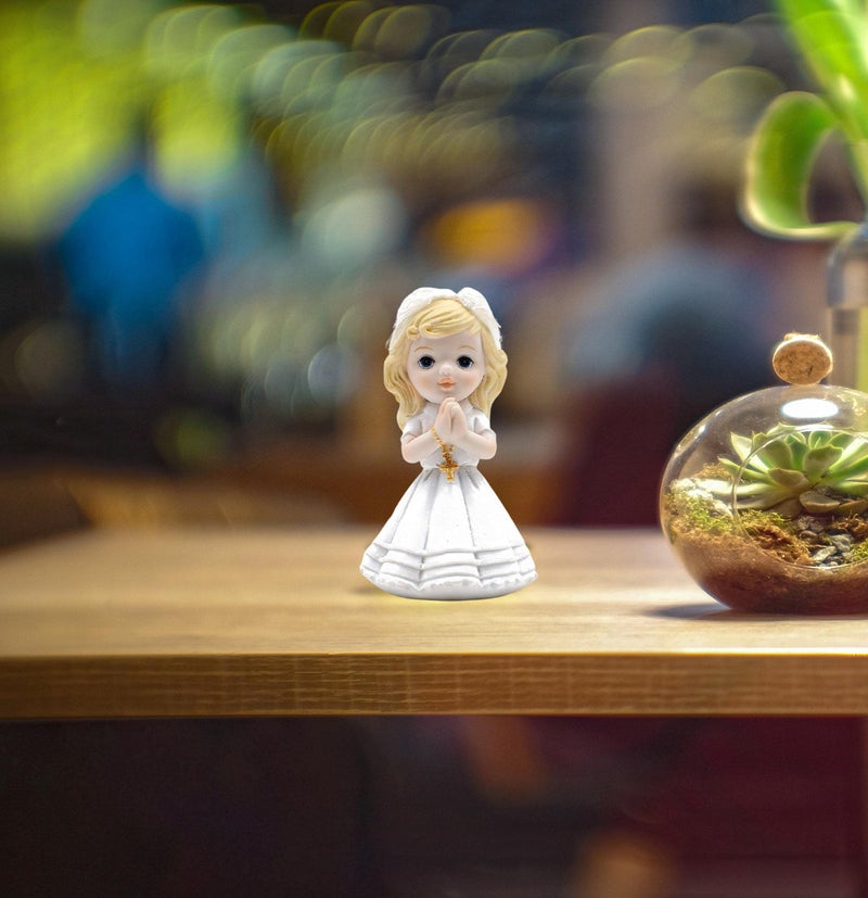 Comfy Hour First Holy Communion Gift for Girls - Praying Girl Figurine with Rosary - 6.7 Inch Catholic Religious Keepsake for Baptism, Confirmation, Christening - Hand-Painted Resin Statue - Image 5